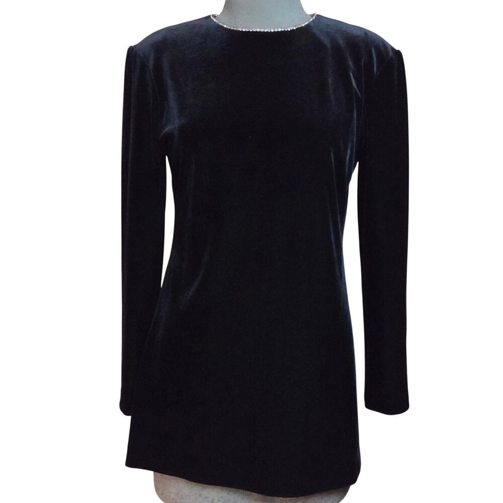 Vintage Black Velvet Rhinestone Neckline Size Small
